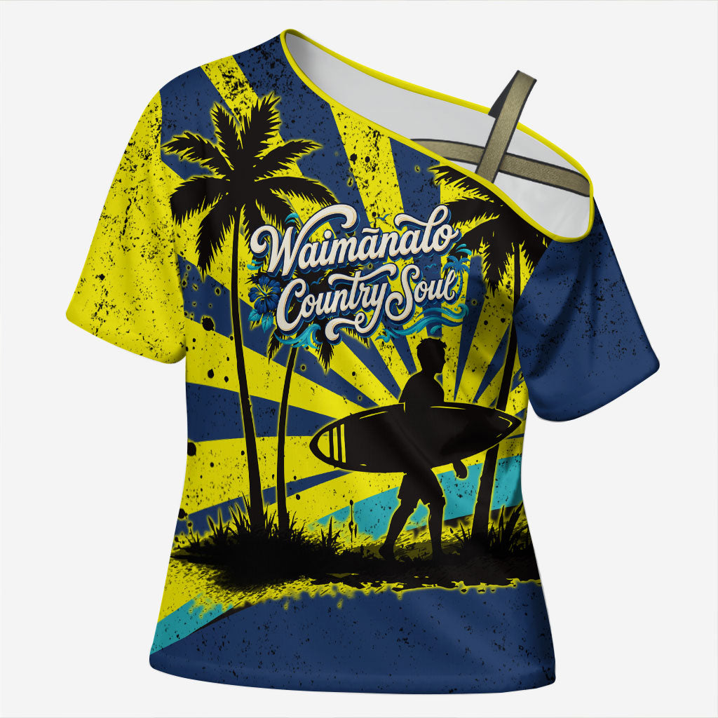 Waimanalo Oahu Hawaii Surfing Cross Shoulder Shirt Tropical Beach Retro Sunburst Surfboard