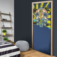Waimanalo Oahu Hawaii Surfing Door Cover Tropical Beach Retro Sunburst Surfboard
