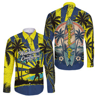 Waimanalo Oahu Hawaii Surfing Family Matching Off Shoulder Short Dress and Hawaiian Shirt Tropical Beach Retro Sunburst Surfboard