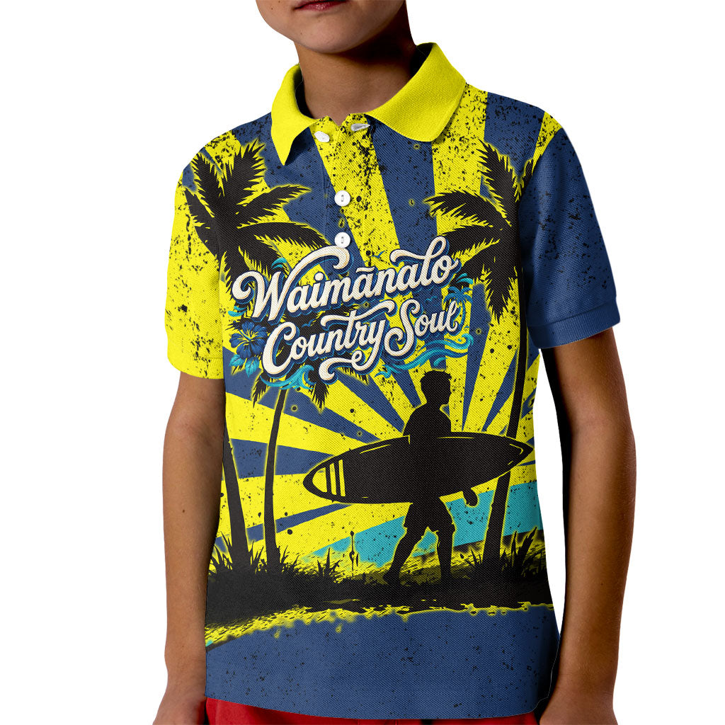 Waimanalo Oahu Hawaii Surfing Kid Polo Shirt Tropical Beach Retro Sunburst Surfboard