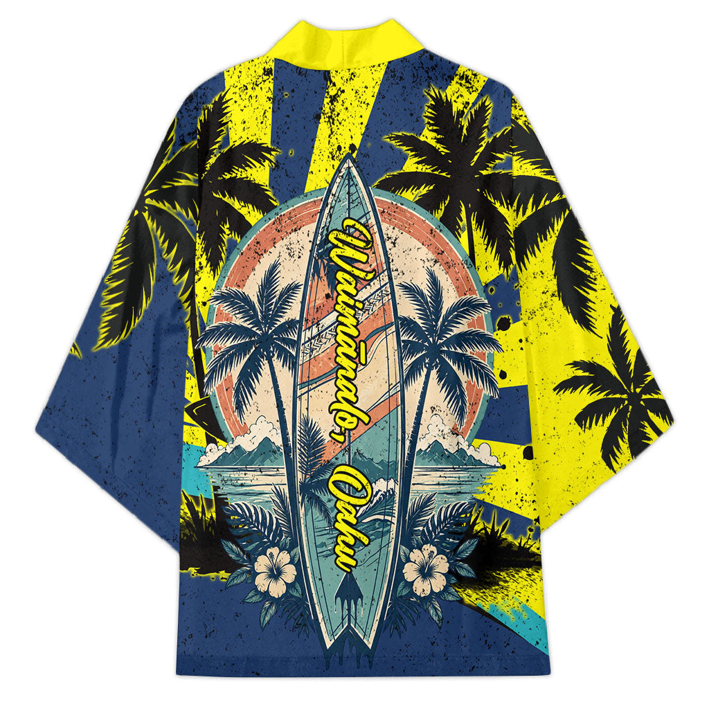 Waimanalo Oahu Hawaii Surfing Kimono Tropical Beach Retro Sunburst Surfboard
