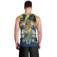 Waimanalo Oahu Hawaii Surfing Men Tank Top Tropical Beach Retro Sunburst Surfboard
