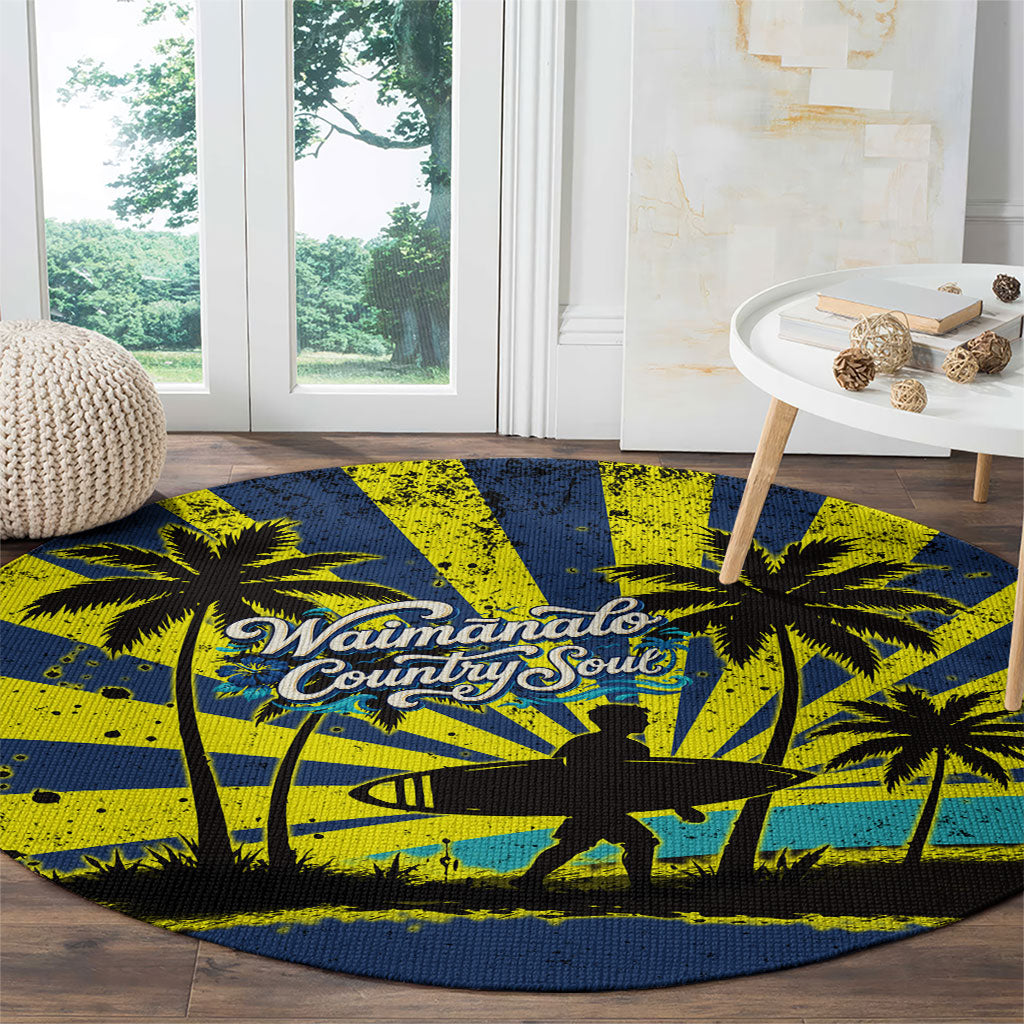 Waimanalo Oahu Hawaii Surfing Round Carpet Tropical Beach Retro Sunburst Surfboard