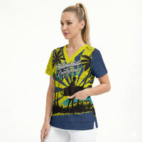 Waimanalo Oahu Hawaii Surfing Scrub Top Tropical Beach Retro Sunburst Surfboard