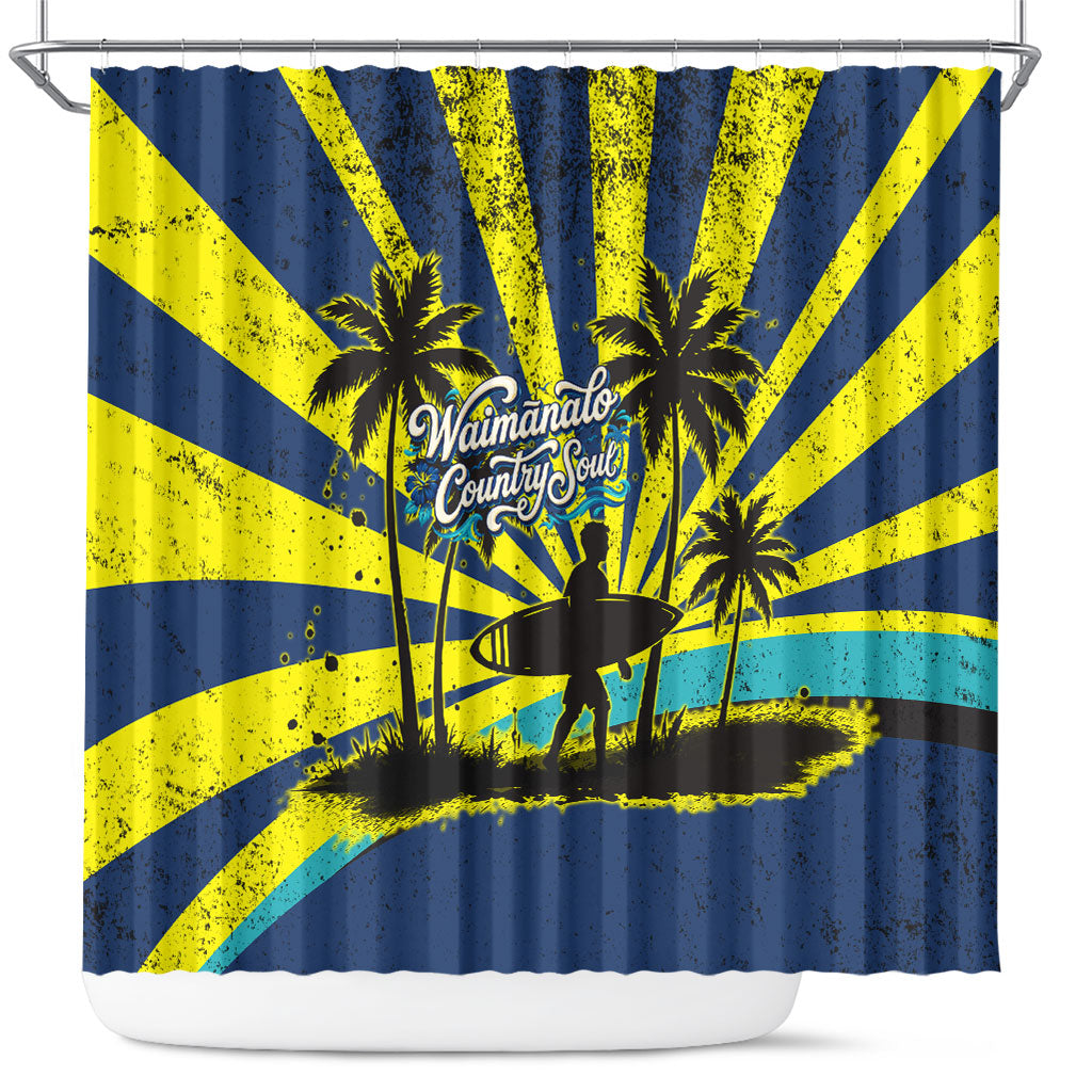 Waimanalo Oahu Hawaii Surfing Shower Curtain Tropical Beach Retro Sunburst Surfboard