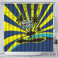 Waimanalo Oahu Hawaii Surfing Shower Curtain Tropical Beach Retro Sunburst Surfboard