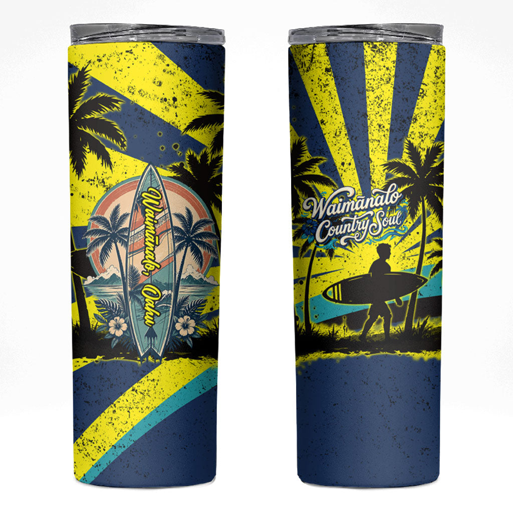Waimanalo Oahu Hawaii Surfing Skinny Tumbler Tropical Beach Retro Sunburst Surfboard