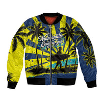 Waimanalo Oahu Hawaii Surfing Sleeve Zip Bomber Jacket Tropical Beach Retro Sunburst Surfboard