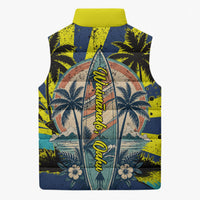 Waimanalo Oahu Hawaii Surfing Sleeveless Puffer Jacket Tropical Beach Retro Sunburst Surfboard