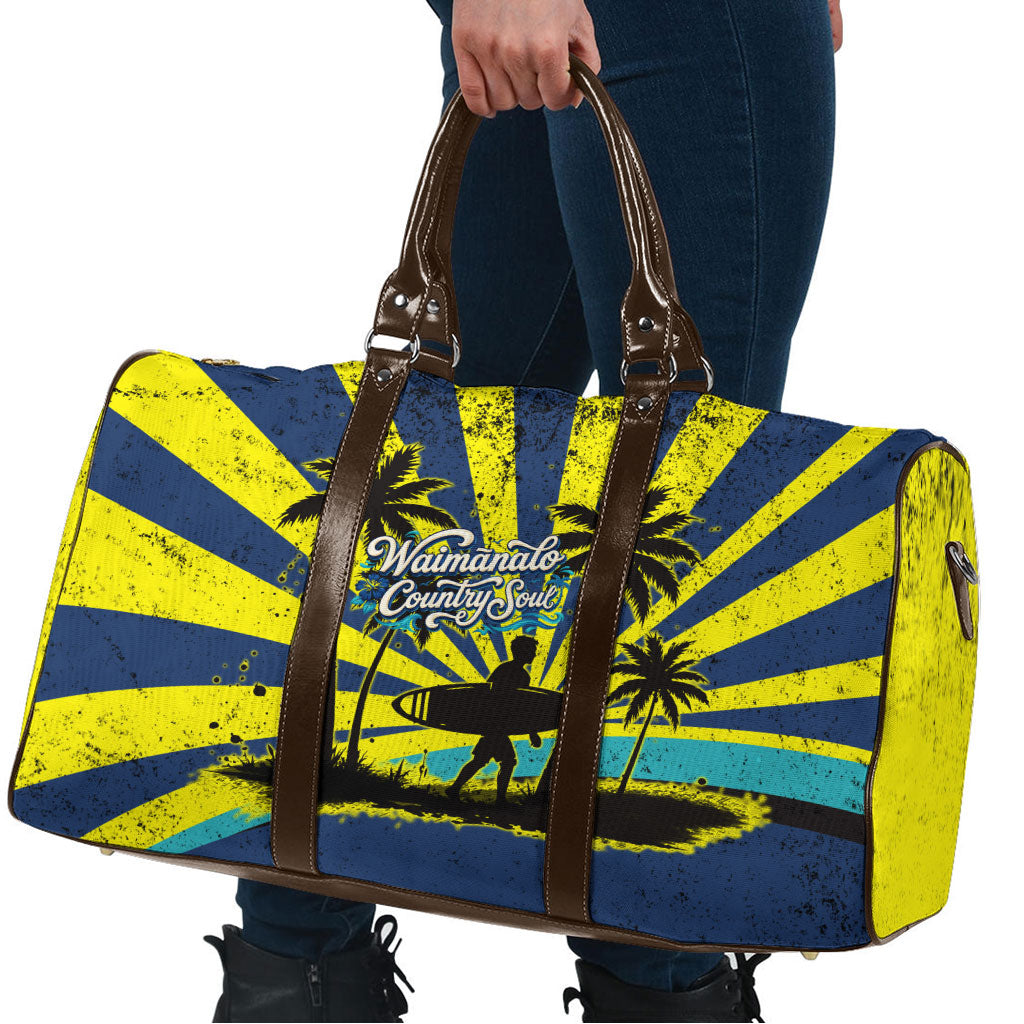 Waimanalo Oahu Hawaii Surfing Travel Bag Tropical Beach Retro Sunburst Surfboard