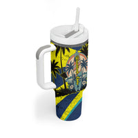 Waimanalo Oahu Hawaii Surfing Tumbler With Handle Tropical Beach Retro Sunburst Surfboard