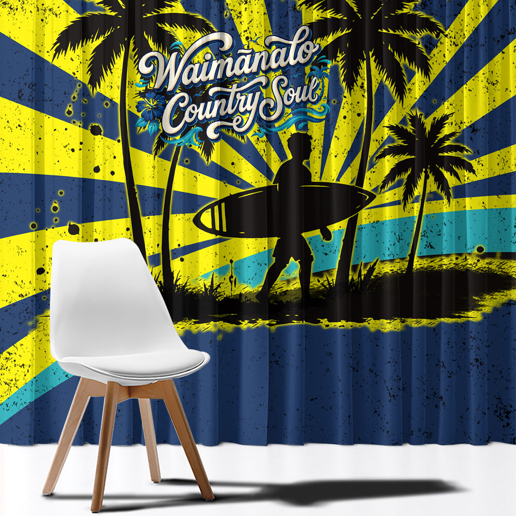 Waimanalo Oahu Hawaii Surfing Window Curtain Tropical Beach Retro Sunburst Surfboard