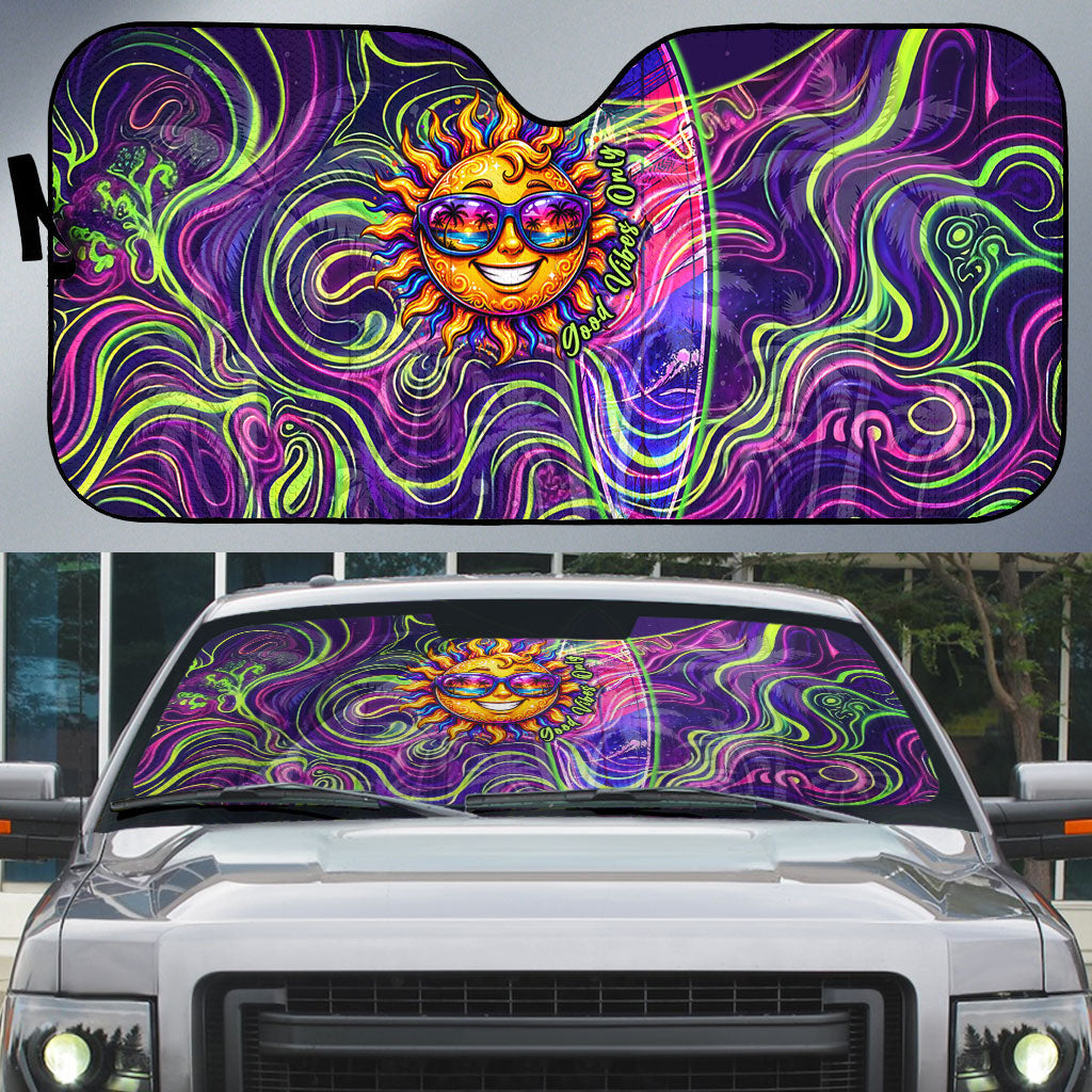 Waimanalo Hawaii Sun Rabbit Auto Sun Shade Psychedelic Trippy Neon Swirl Graphic TS04 Purple Green - Polynesian Pride