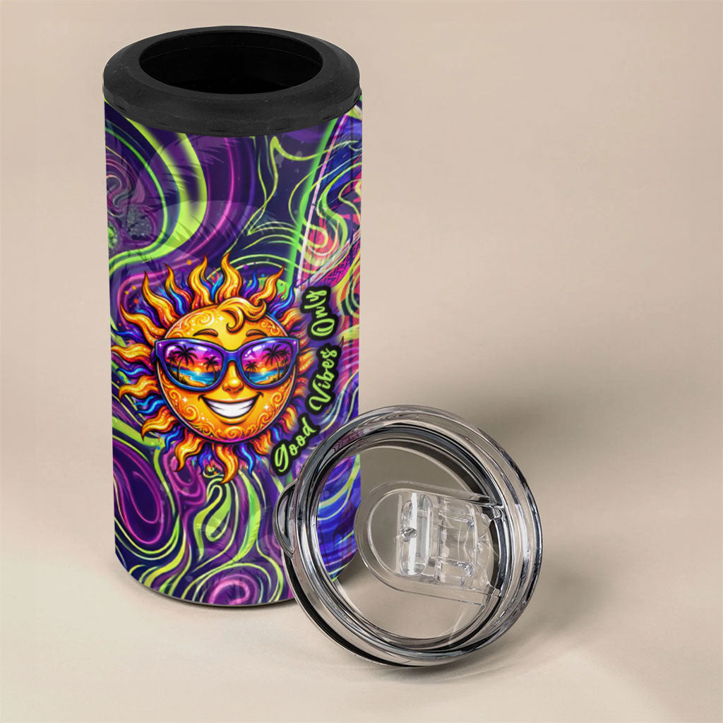Waimanalo Hawaii Sun Rabbit 4 in 1 Can Cooler Tumbler Psychedelic Trippy Neon Swirl Graphic
