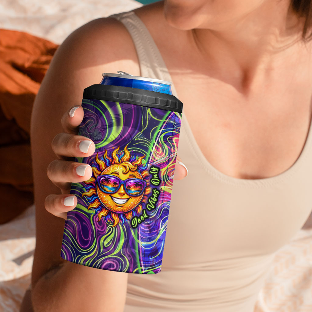 Waimanalo Hawaii Sun Rabbit 4 in 1 Can Cooler Tumbler Psychedelic Trippy Neon Swirl Graphic