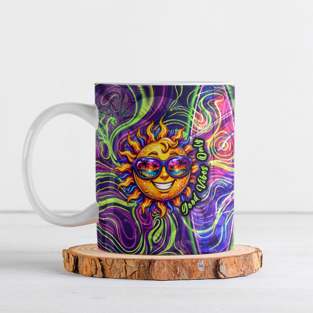 Waimanalo Hawaii Sun Rabbit Ceramic Mug Psychedelic Trippy Neon Swirl Graphic