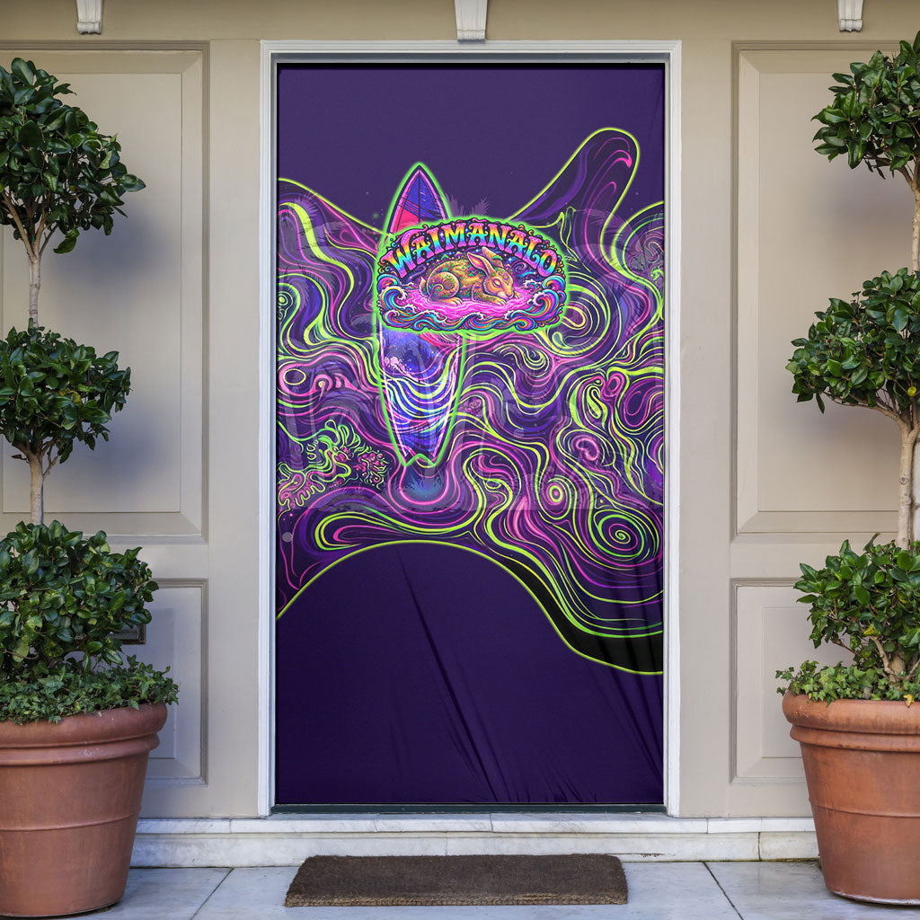 Waimanalo Hawaii Sun Rabbit Door Cover Psychedelic Trippy Neon Swirl Graphic