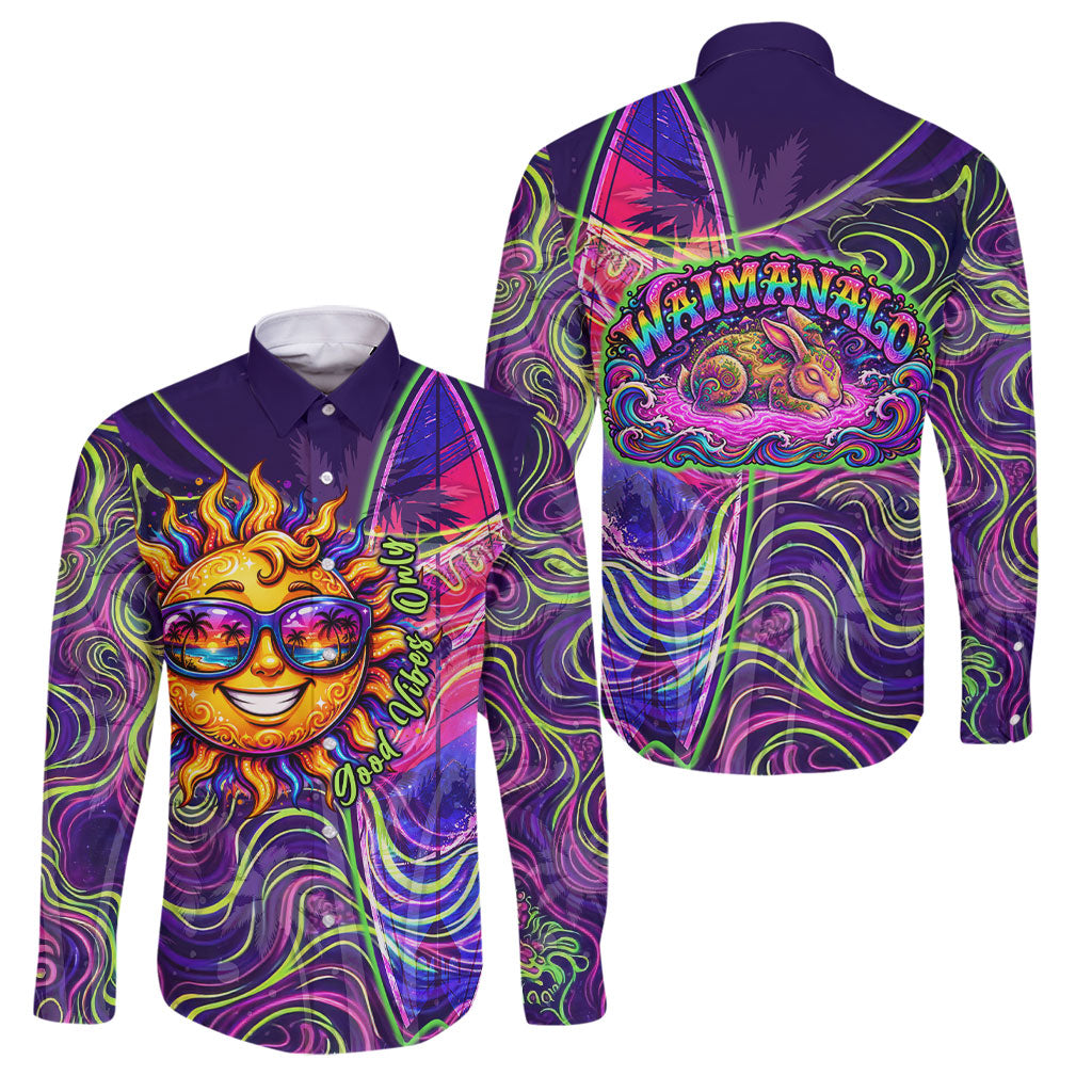 Waimanalo Hawaii Sun Rabbit Family Matching Tank Maxi Dress and Hawaiian Shirt Psychedelic Trippy Neon Swirl Graphic