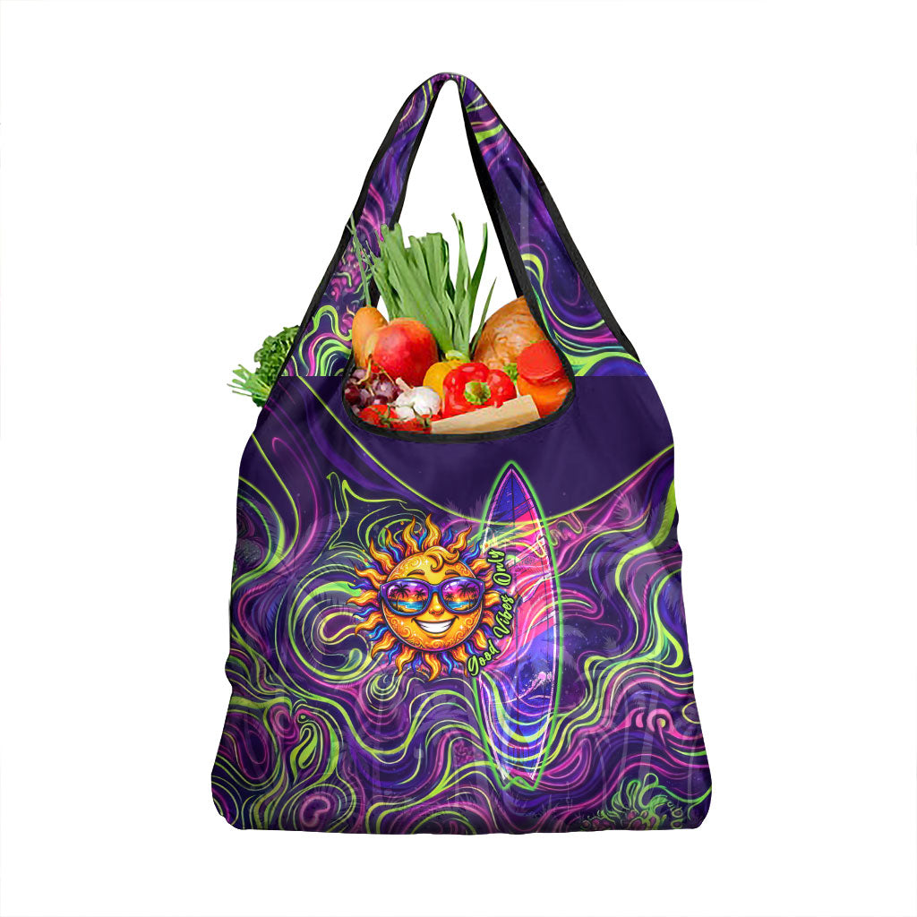Waimanalo Hawaii Sun Rabbit Grocery Bag Psychedelic Trippy Neon Swirl Graphic TS04 1-pack One Size Purple Green - Polynesian Pride