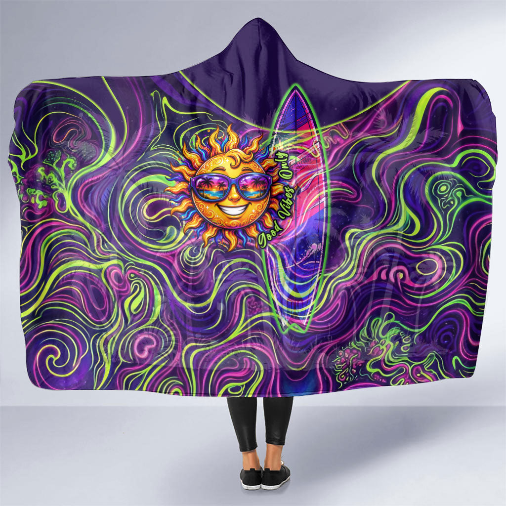 Waimanalo Hawaii Sun Rabbit Hooded Blanket Psychedelic Trippy Neon Swirl Graphic