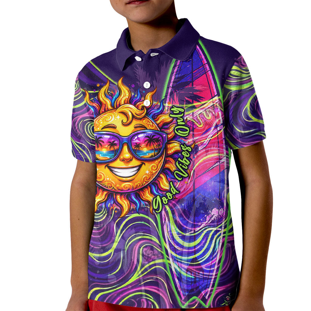 Waimanalo Hawaii Sun Rabbit Kid Polo Shirt Psychedelic Trippy Neon Swirl Graphic