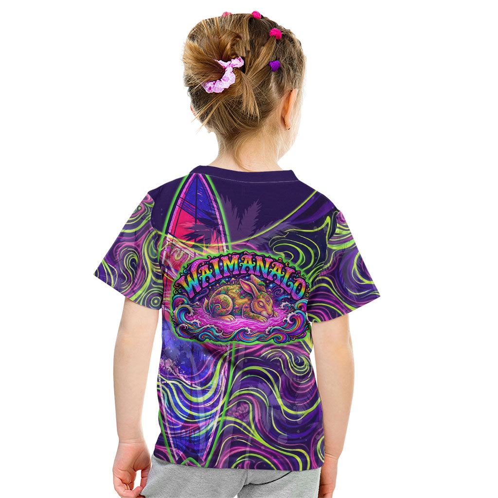 Waimanalo Hawaii Sun Rabbit Kid T Shirt Psychedelic Trippy Neon Swirl Graphic