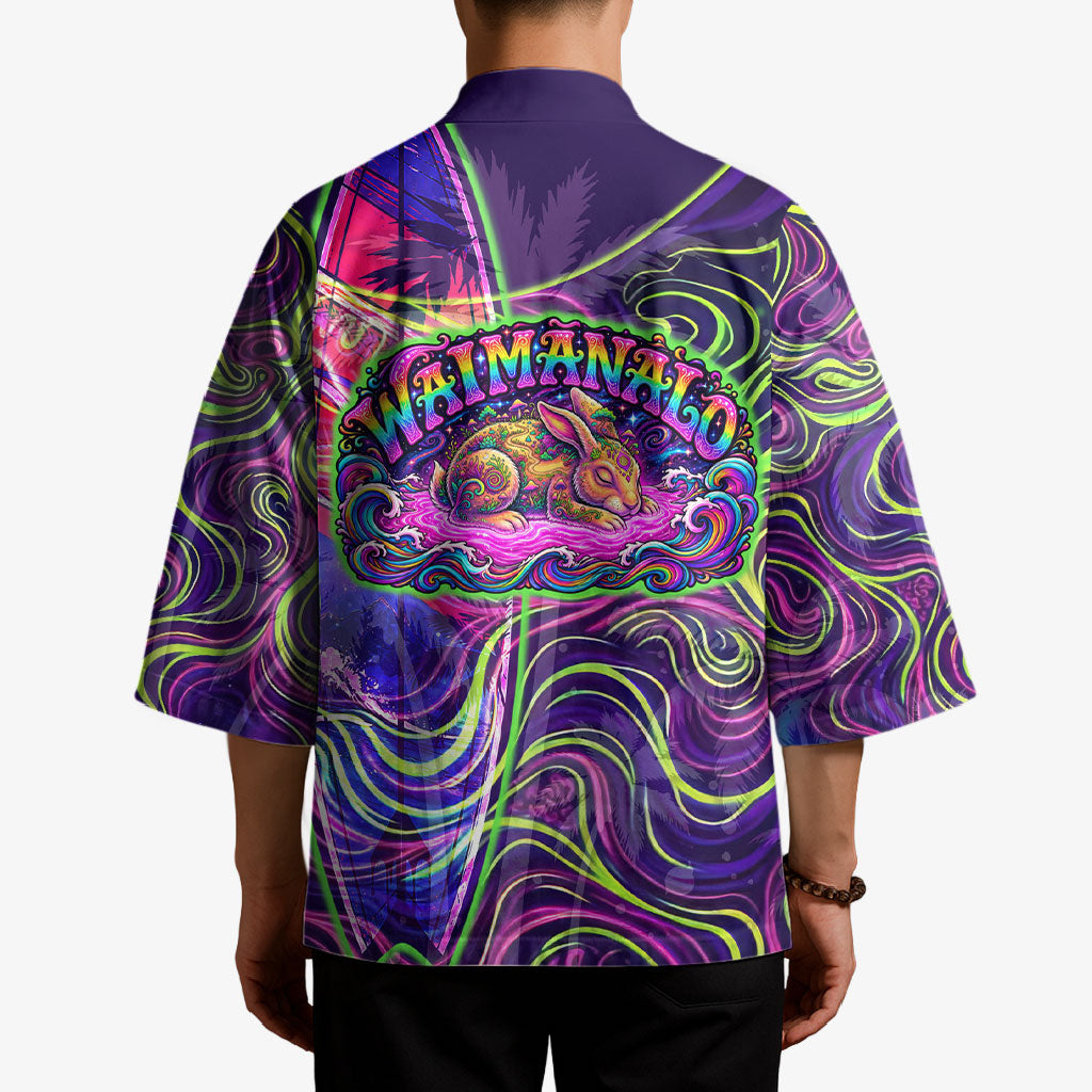 Waimanalo Hawaii Sun Rabbit Kimono Psychedelic Trippy Neon Swirl Graphic