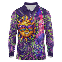 Waimanalo Hawaii Sun Rabbit Long Sleeve Polo Shirt Psychedelic Trippy Neon Swirl Graphic