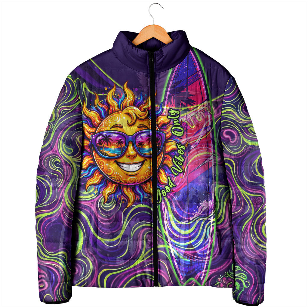 Waimanalo Hawaii Sun Rabbit Padded Jacket Psychedelic Trippy Neon Swirl Graphic