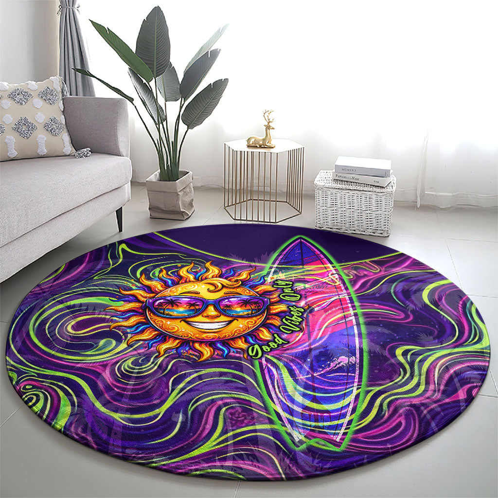 Waimanalo Hawaii Sun Rabbit Round Carpet Psychedelic Trippy Neon Swirl Graphic