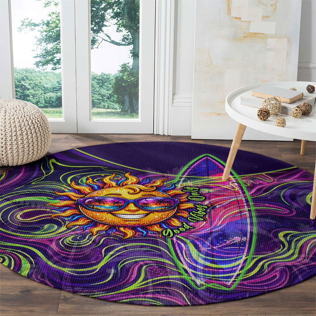 Waimanalo Hawaii Sun Rabbit Round Carpet Psychedelic Trippy Neon Swirl Graphic