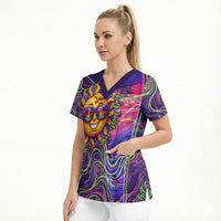 Waimanalo Hawaii Sun Rabbit Scrub Top Psychedelic Trippy Neon Swirl Graphic