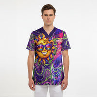Waimanalo Hawaii Sun Rabbit Scrub Top Psychedelic Trippy Neon Swirl Graphic