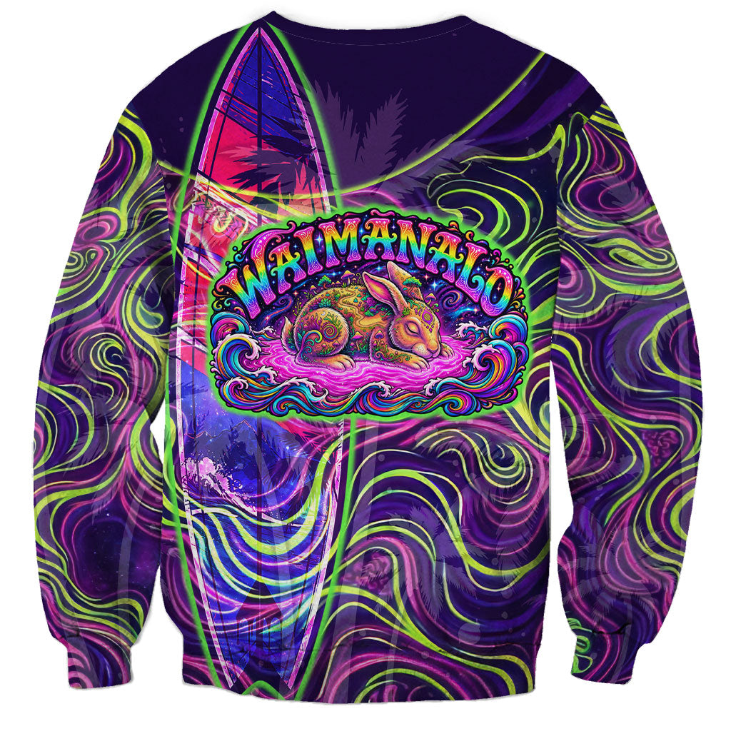 Waimanalo Hawaii Sun Rabbit Sweatshirt Psychedelic Trippy Neon Swirl Graphic
