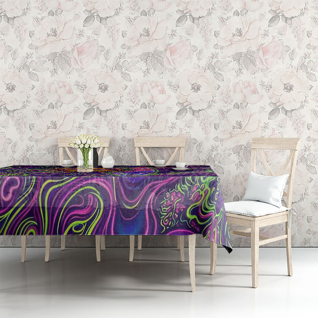 Waimanalo Hawaii Sun Rabbit Tablecloth Psychedelic Trippy Neon Swirl Graphic