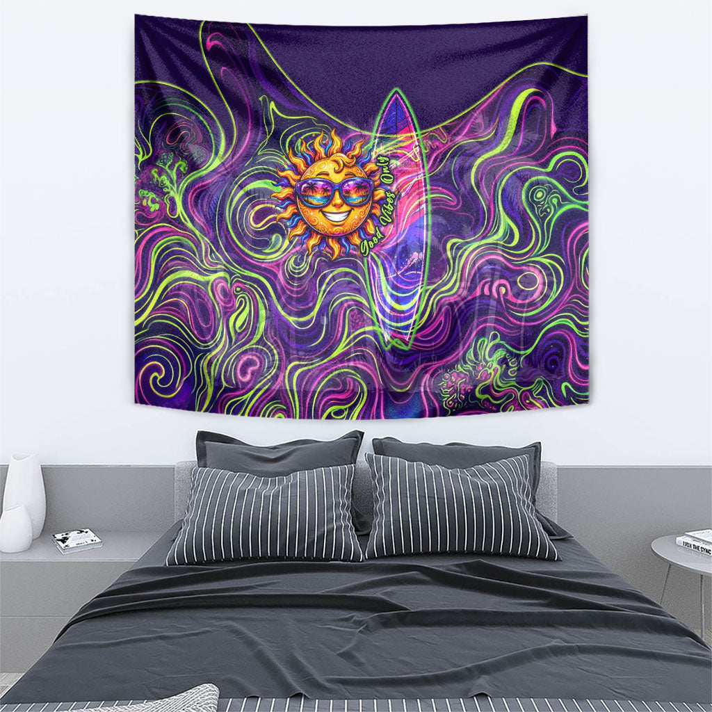 Waimanalo Hawaii Sun Rabbit Tapestry Psychedelic Trippy Neon Swirl Graphic