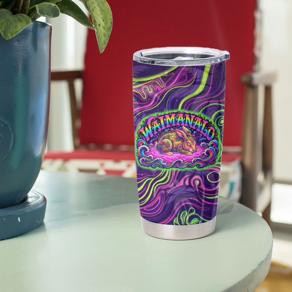 Waimanalo Hawaii Sun Rabbit Tumbler Cup Psychedelic Trippy Neon Swirl Graphic