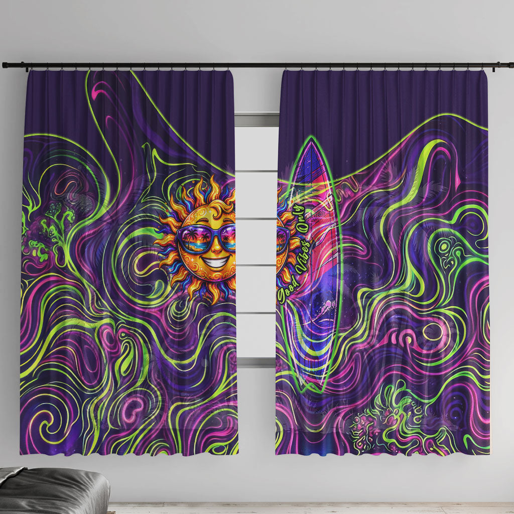 Waimanalo Hawaii Sun Rabbit Window Curtain Psychedelic Trippy Neon Swirl Graphic TS04 With Hooks Purple Green - Polynesian Pride