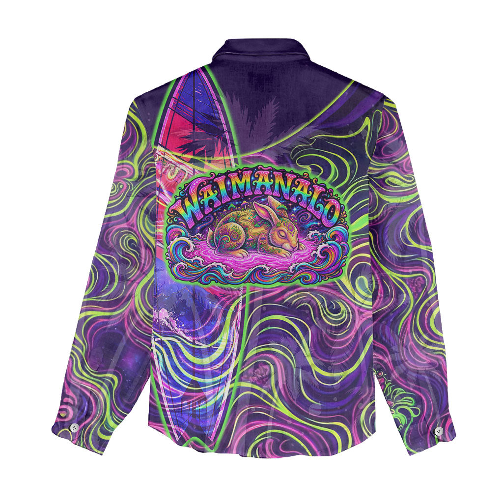 Waimanalo Hawaii Sun Rabbit Women Casual Shirt Psychedelic Trippy Neon Swirl Graphic