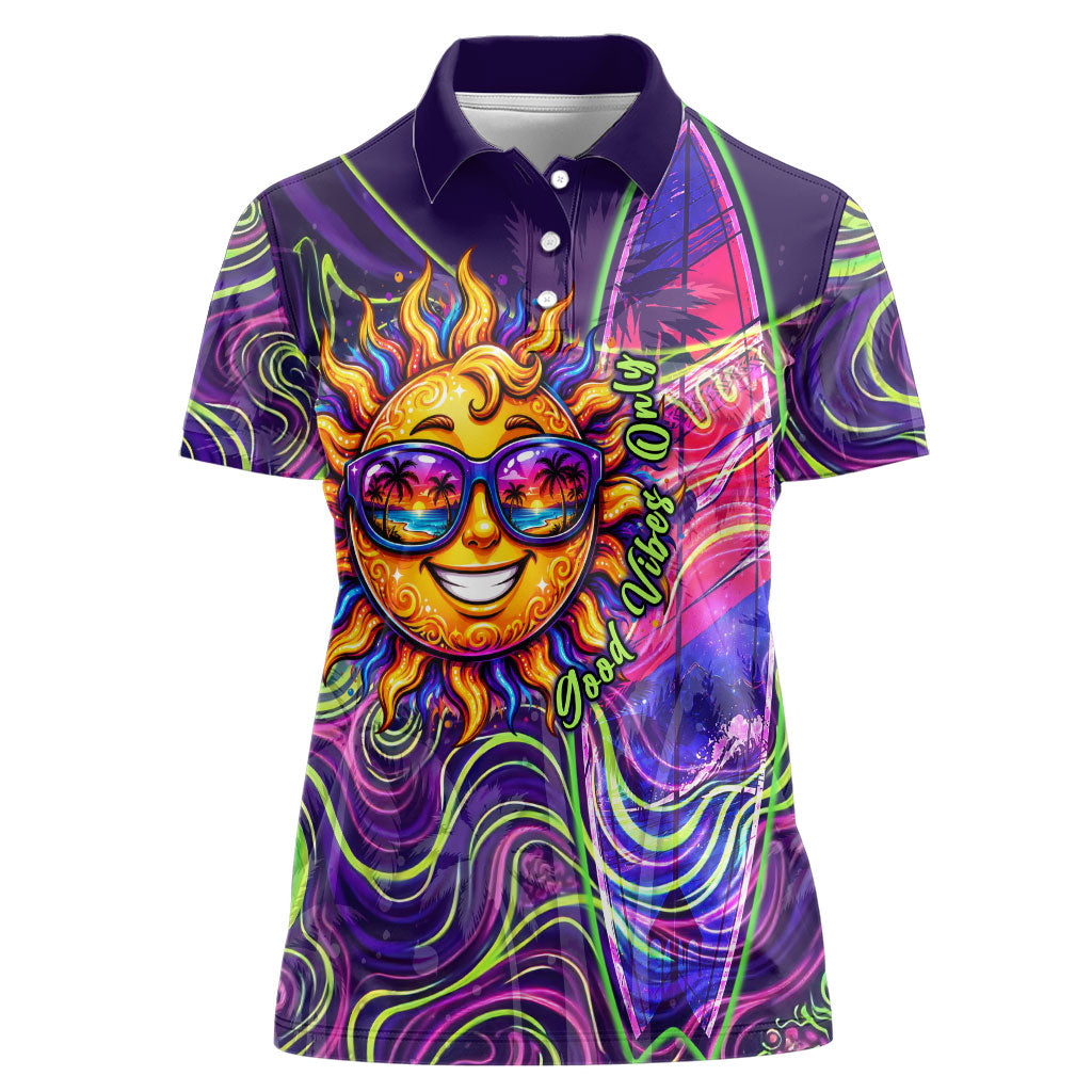 Waimanalo Hawaii Sun Rabbit Women Polo Shirt Psychedelic Trippy Neon Swirl Graphic