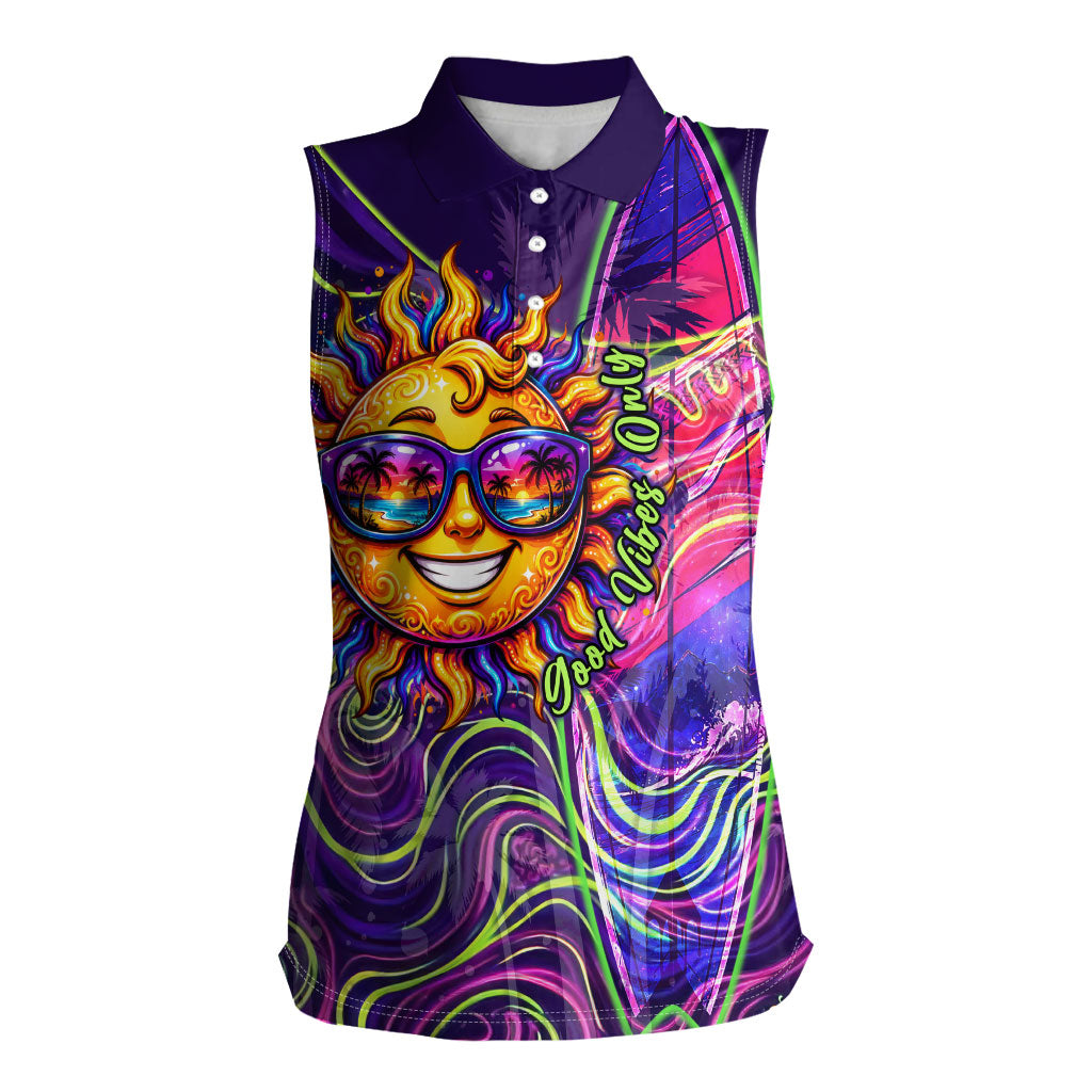 Waimanalo Hawaii Sun Rabbit Women Sleeveless Polo Shirt Psychedelic Trippy Neon Swirl Graphic TS04 Female Purple Green - Polynesian Pride