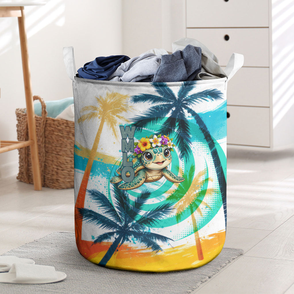 Hawaii Waimanalo Sea Turtle Laundry Basket Cute Tropical Beach Aloha Spirit Cartoon TS04 Green Blue - Polynesian Pride