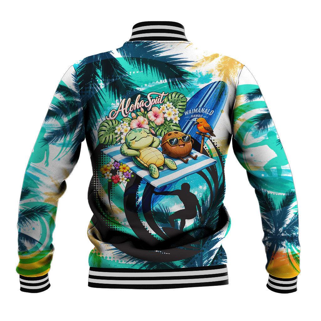 Hawaii Waimanalo Sea Turtle Baseball Jacket Cute Tropical Beach Aloha Spirit Cartoon