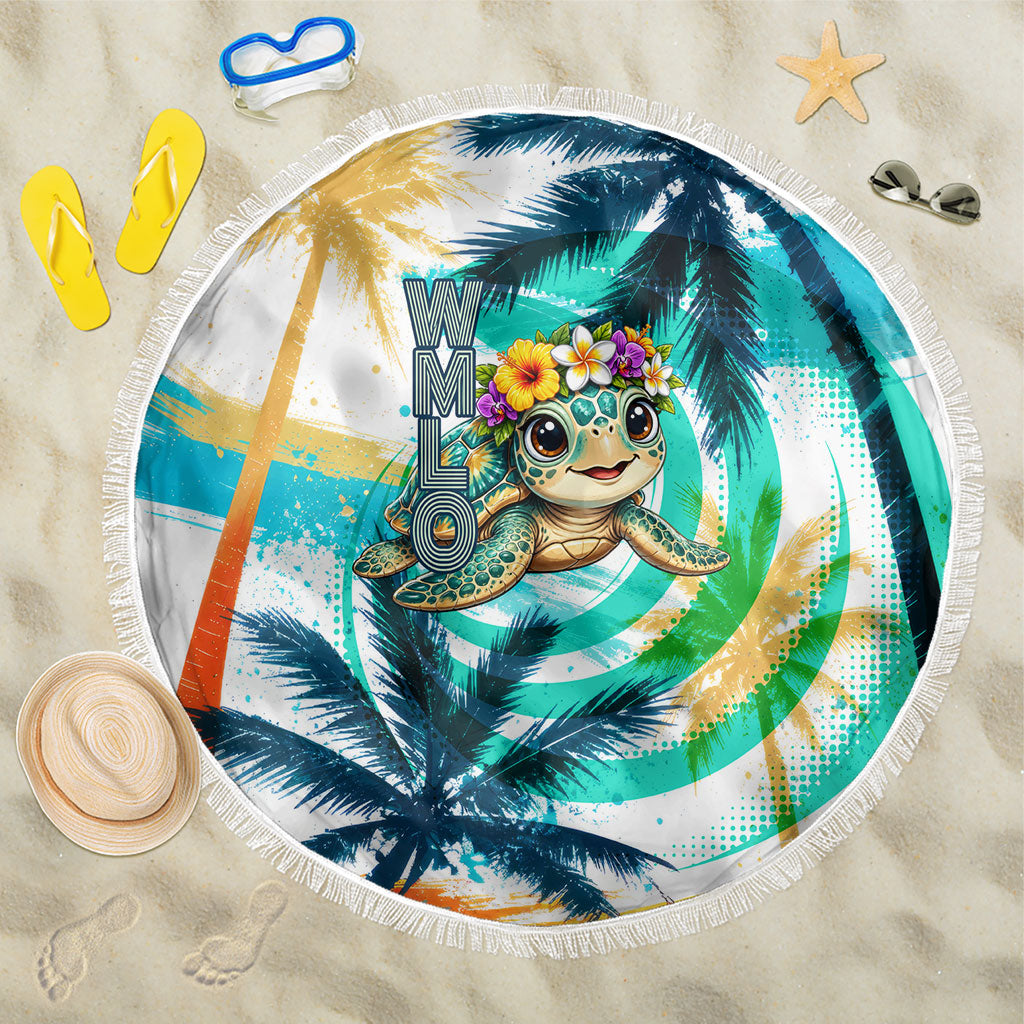 Hawaii Waimanalo Sea Turtle Beach Blanket Cute Tropical Beach Aloha Spirit Cartoon
