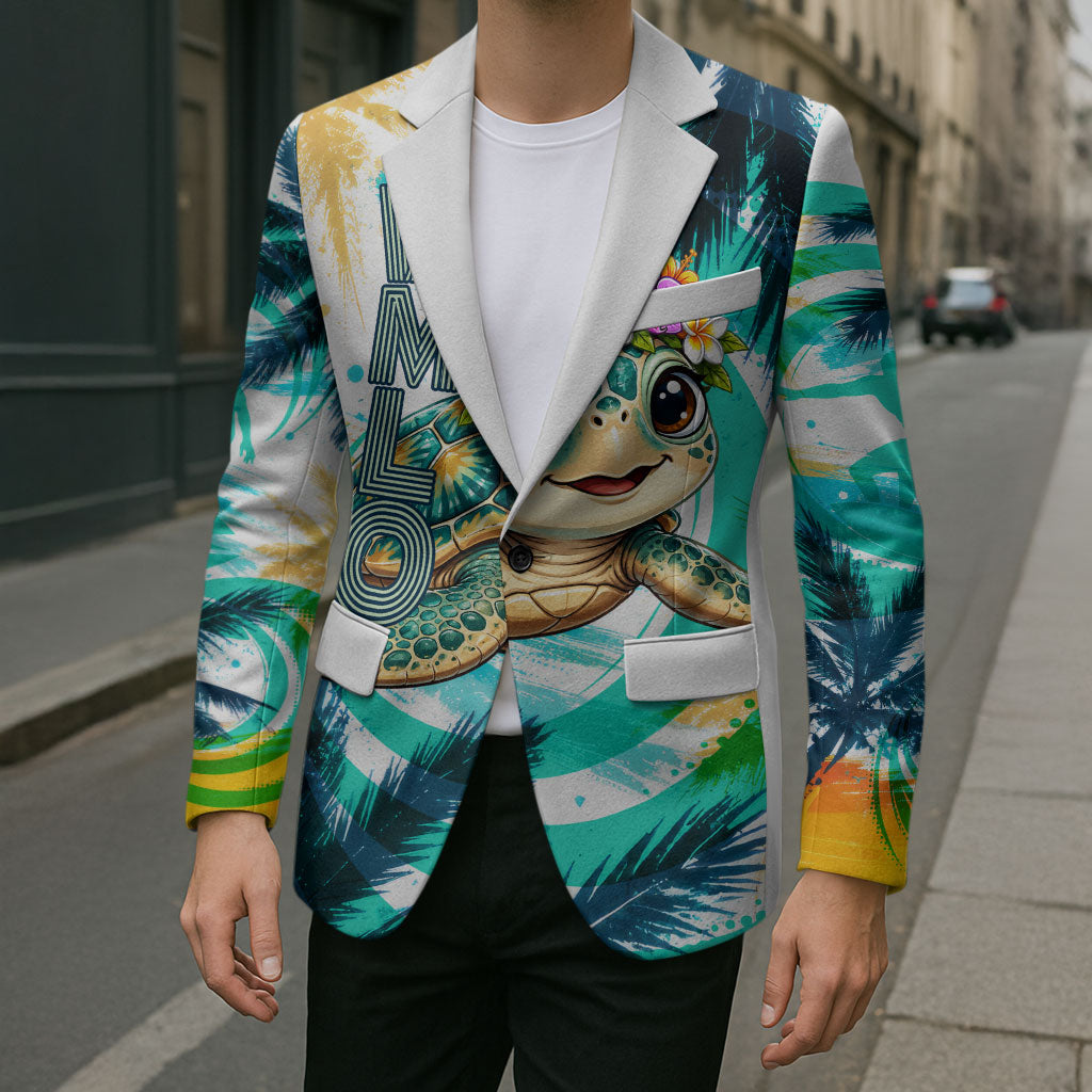 Hawaii Waimanalo Sea Turtle Blazer Cute Tropical Beach Aloha Spirit Cartoon