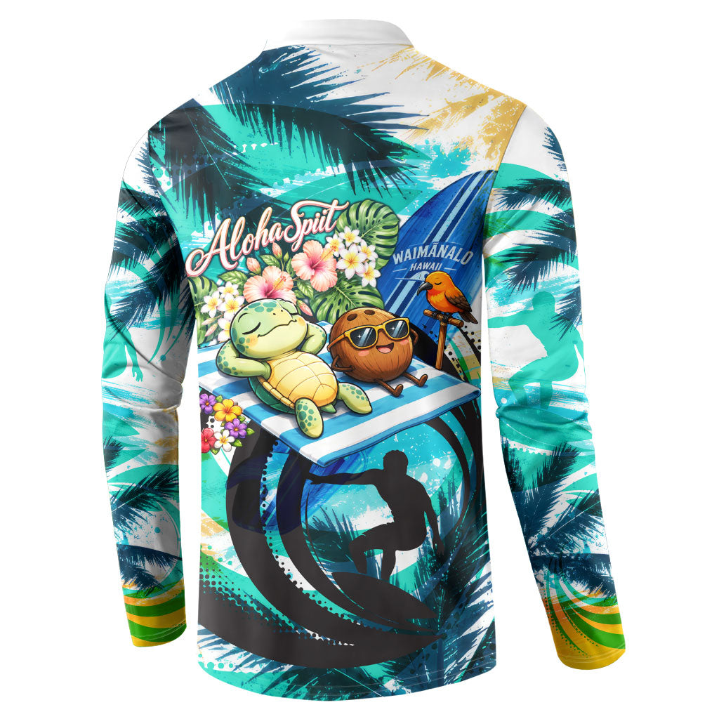 Hawaii Waimanalo Sea Turtle Button Sweatshirt Cute Tropical Beach Aloha Spirit Cartoon