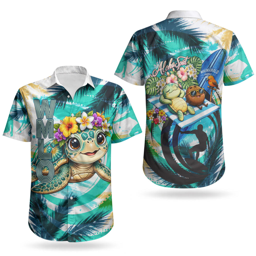 Hawaii Waimanalo Sea Turtle Couples Matching Mermaid Dress and Hawaiian Shirt Cute Tropical Beach Aloha Spirit Cartoon