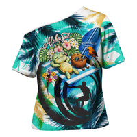 Hawaii Waimanalo Sea Turtle Cross Shoulder Shirt Cute Tropical Beach Aloha Spirit Cartoon
