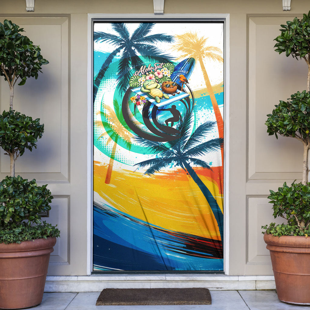Hawaii Waimanalo Sea Turtle Door Cover Cute Tropical Beach Aloha Spirit Cartoon