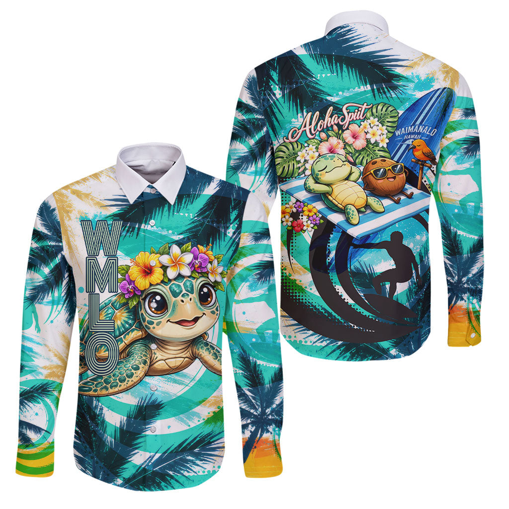 Hawaii Waimanalo Sea Turtle Family Matching Off Shoulder Maxi Dress and Hawaiian Shirt Cute Tropical Beach Aloha Spirit Cartoon